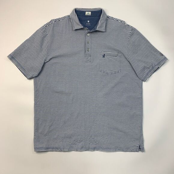 Johnnie-o Polo Shirt Mens XL Extra Large Cadet Blue Striped Stretch Cotton Golf - Picture 2 of 14